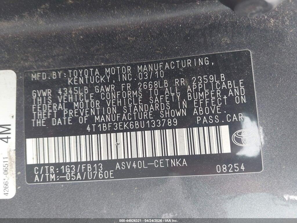 4T1BF3EK6BU133789 2011 TOYOTA CAMRY photo no. 9