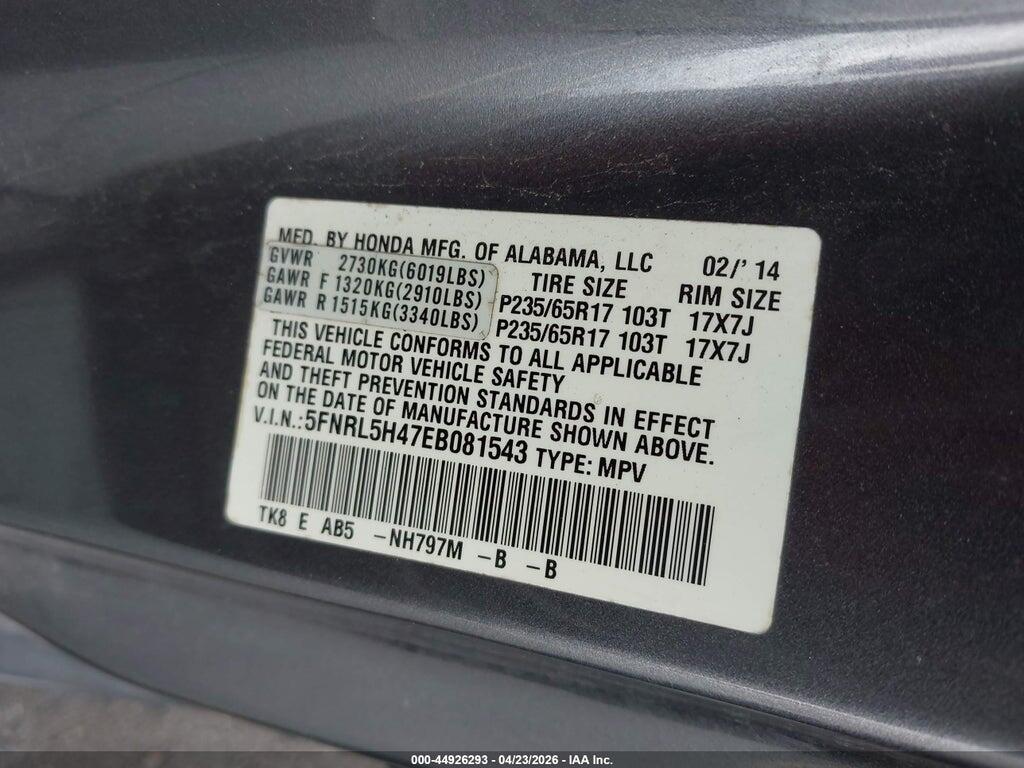5FNRL5H47EB081543 2014 HONDA ODYSSEY photo no. 9