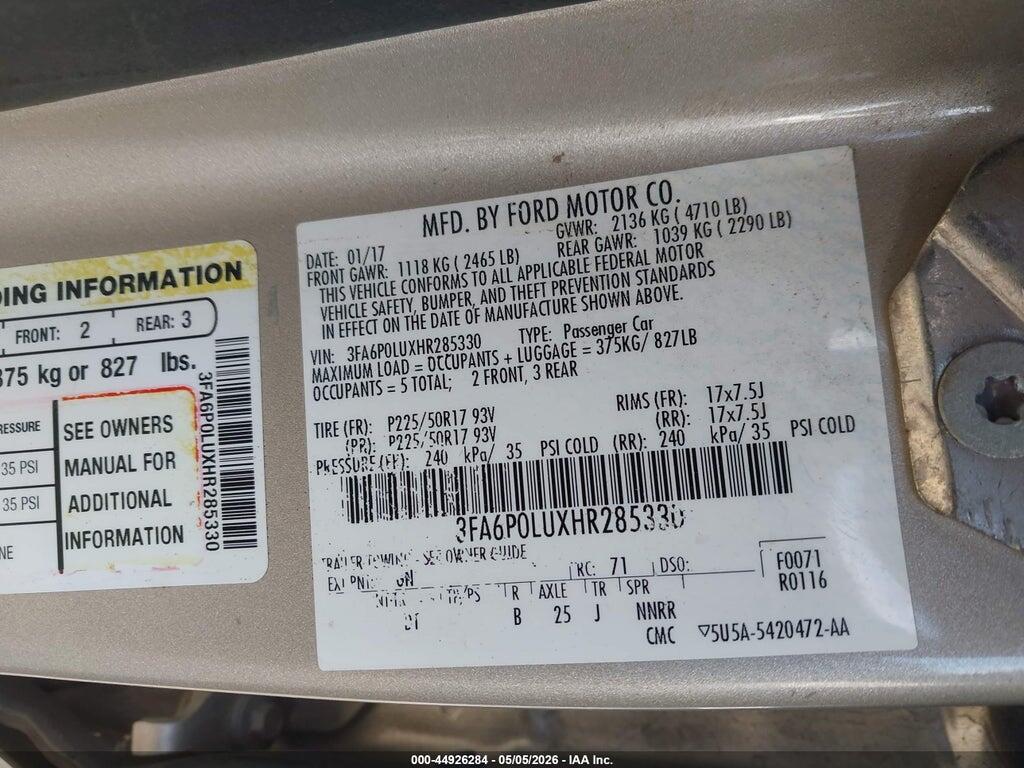 3FA6P0LUXHR285330 2017 FORD FUSION HYBRID photo no. 9