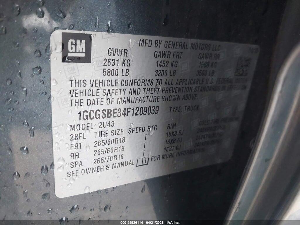 1GCGSBE34F1209039 2015 CHEVROLET COLORADO photo no. 9