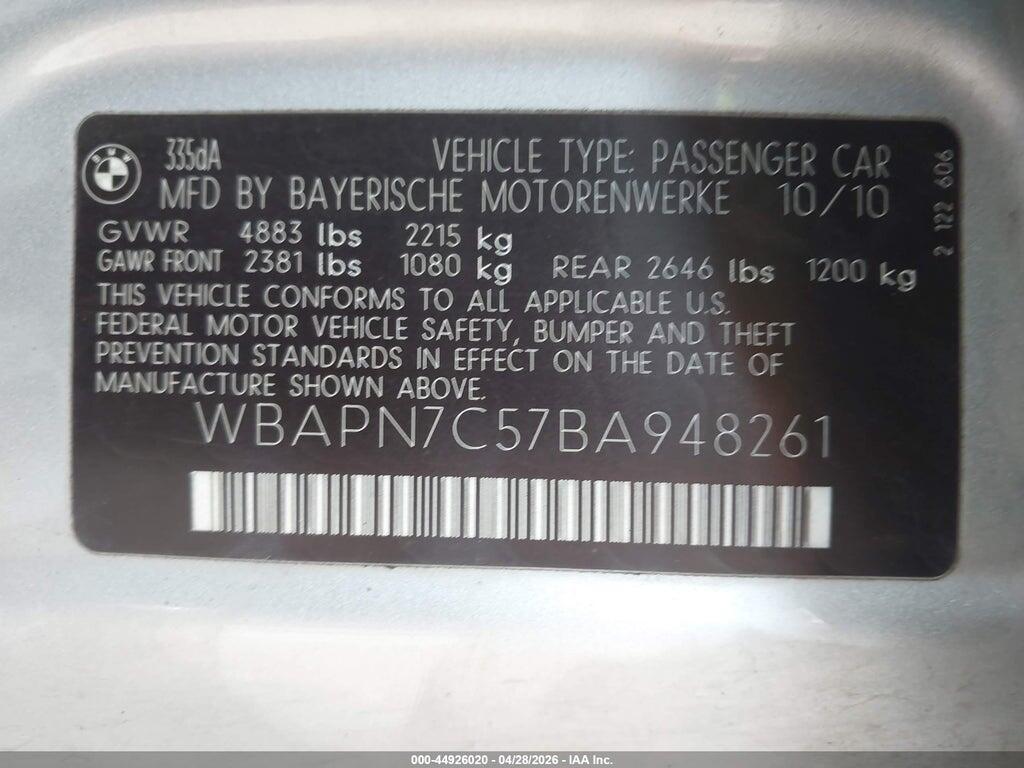 WBAPN7C57BA948261 2011 BMW 335D photo no. 9