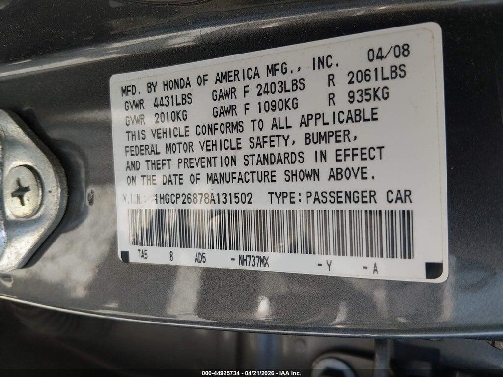 1HGCP26878A131502 2008 HONDA ACCORD photo no. 9