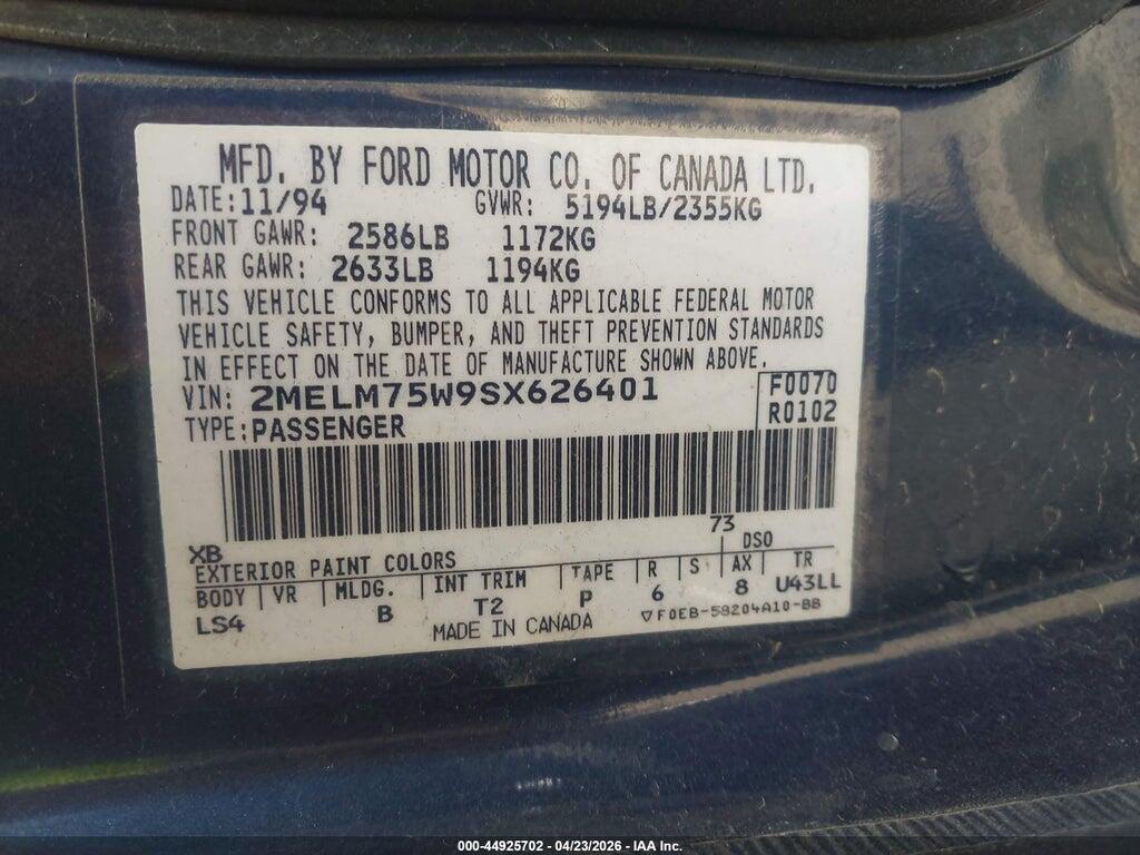 2MELM75W9SX626401 1995 MERCURY GRAND MARQUIS photo no. 9