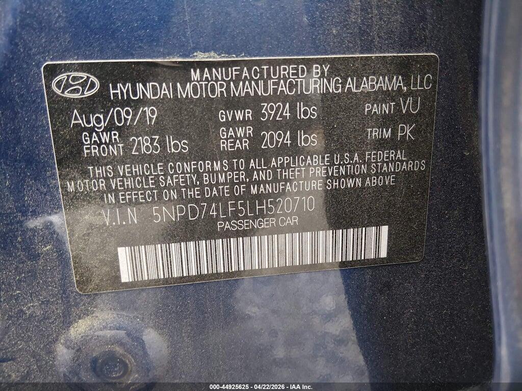 5NPD74LF5LH520710 2020 HYUNDAI ELANTRA photo no. 9