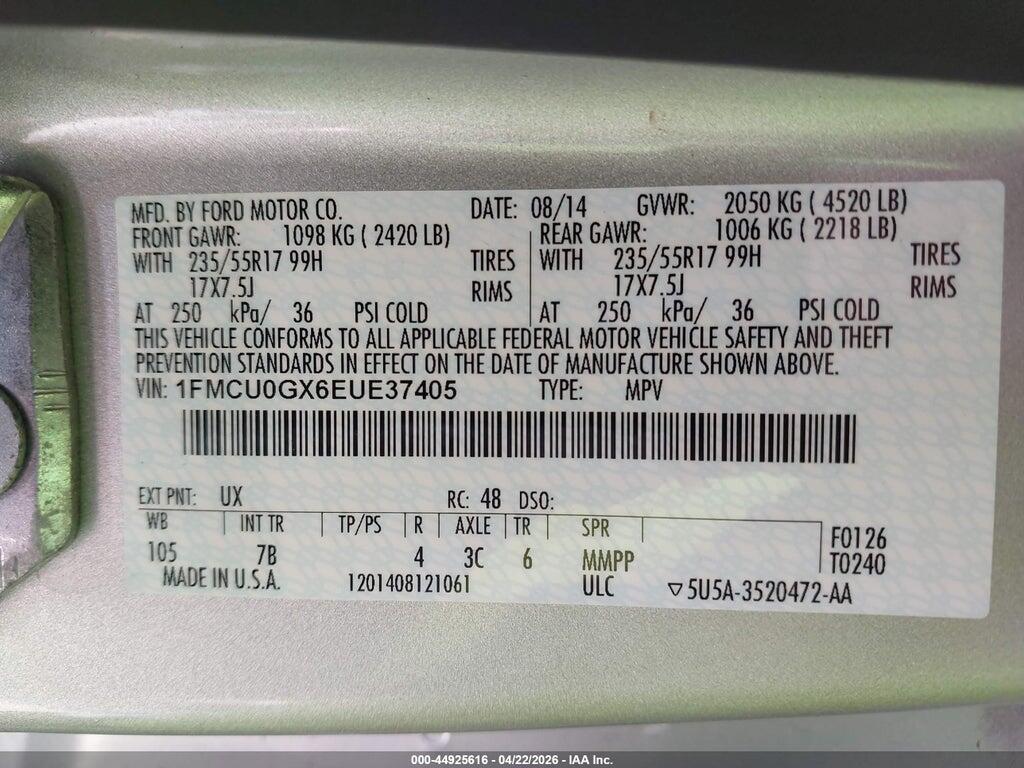 1FMCU0GX6EUE37405 2014 FORD ESCAPE photo no. 9