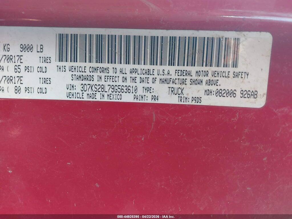 3D7KS28L79G563610 2009 DODGE RAM 2500 photo no. 9
