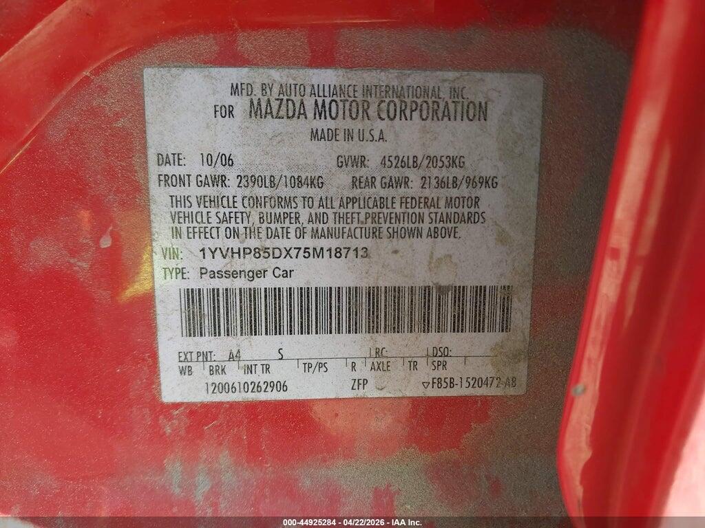 1YVHP85DX75M18713 2007 MAZDA MAZDA6 photo no. 9