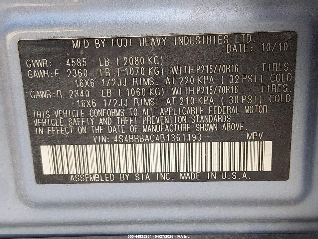 4S4BRBAC4B1361193 2011 SUBARU OUTBACK photo no. 9