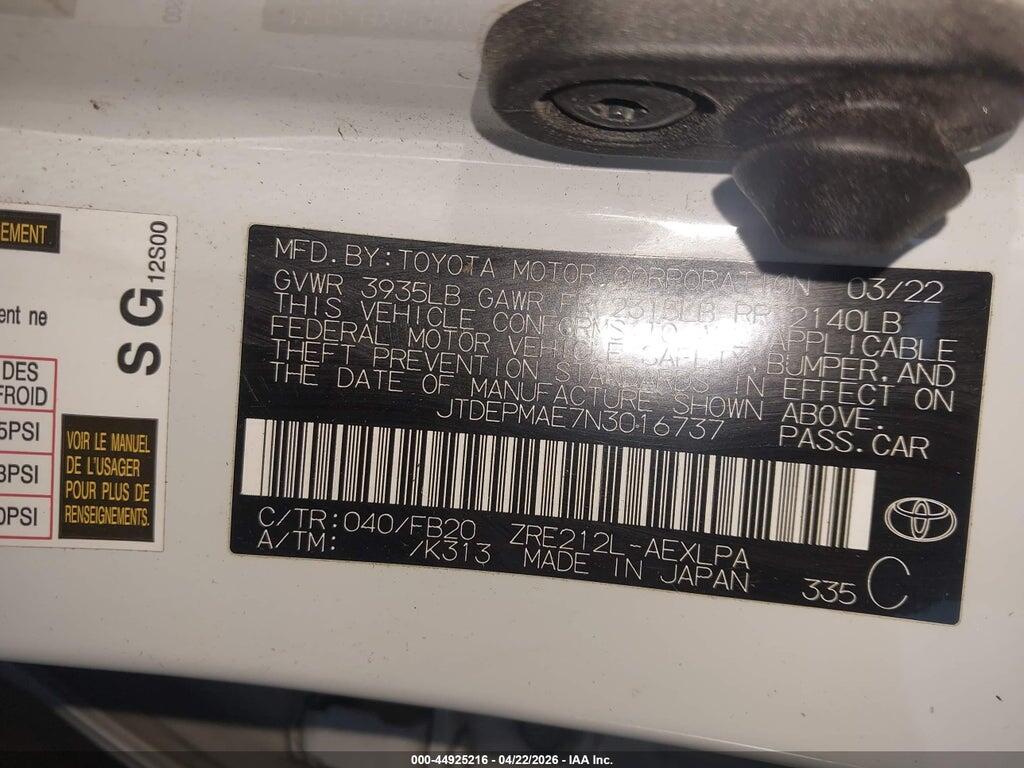 JTDEPMAE7N3016737 2022 TOYOTA COROLLA photo no. 9