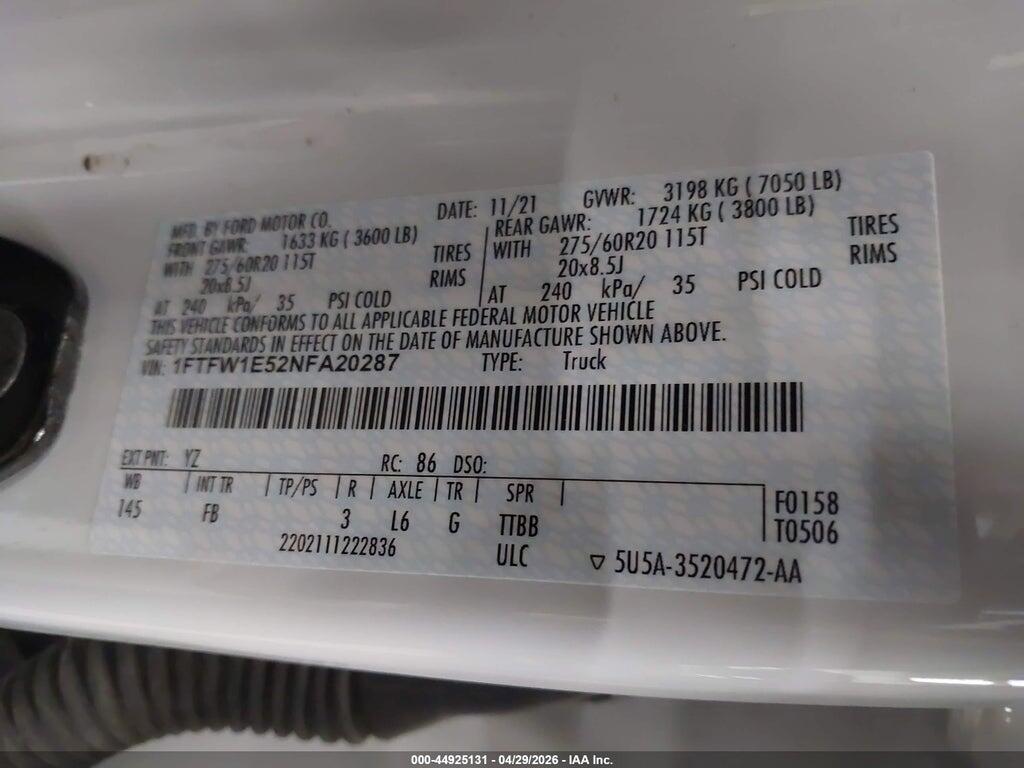 1FTFW1E52NFA20287 2022 FORD F-150 photo no. 9