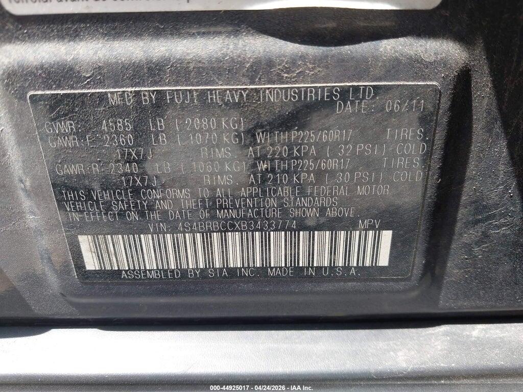 4S4BRBCCXB3433774 2011 SUBARU OUTBACK photo no. 9