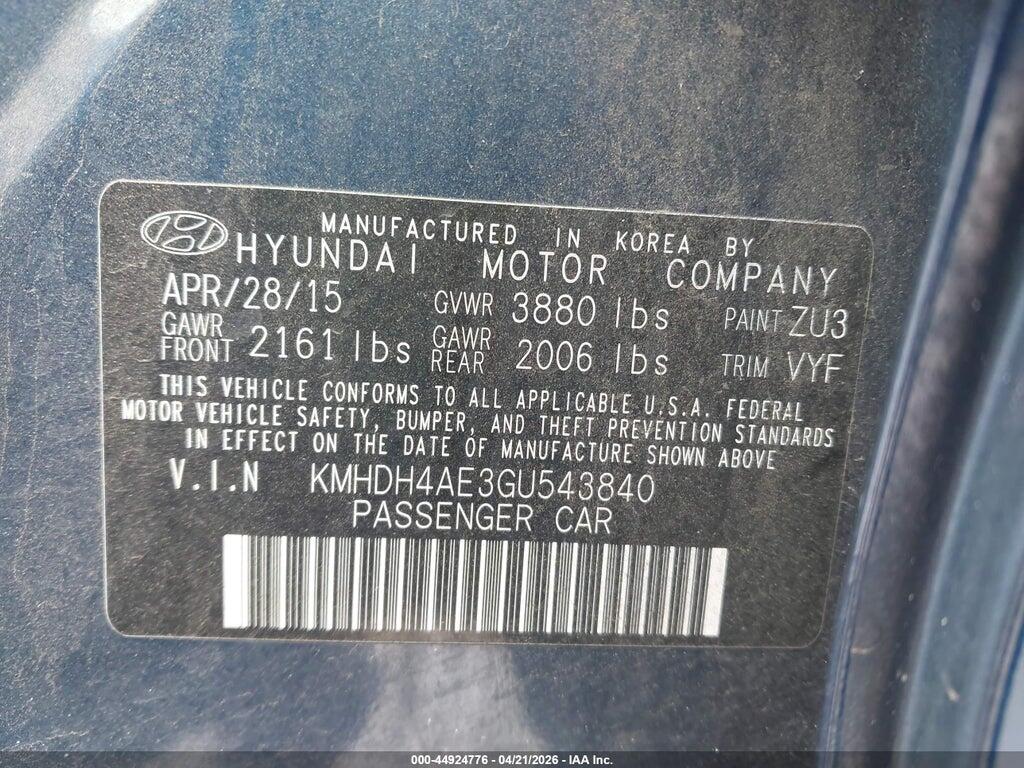 KMHDH4AE3GU543840 2016 HYUNDAI ELANTRA photo no. 9