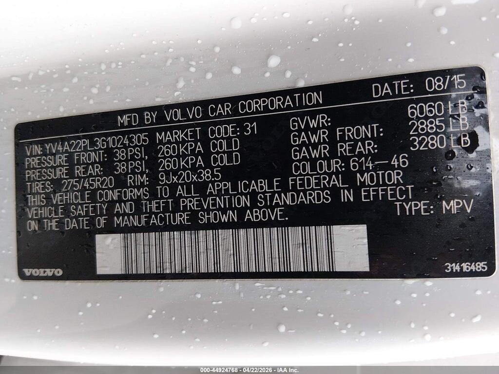 YV4A22PL3G1024305 2016 VOLVO XC90 photo no. 9