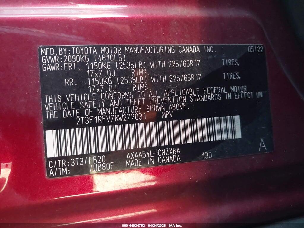 2T3F1RFV7NW272031 2022 TOYOTA RAV4 photo no. 9