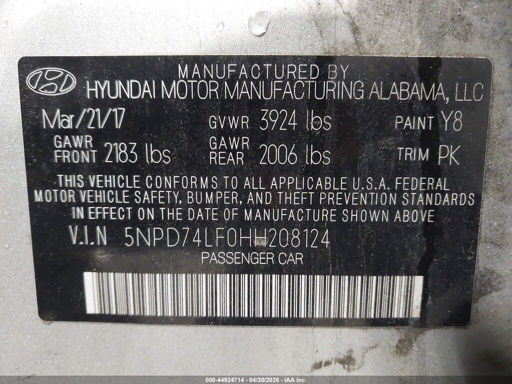 5NPD74LF0HH208124 2017 HYUNDAI ELANTRA photo no. 9
