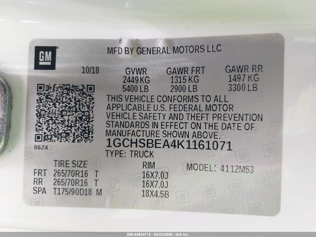 1GCHSBEA4K1161071 2019 CHEVROLET COLORADO photo no. 9
