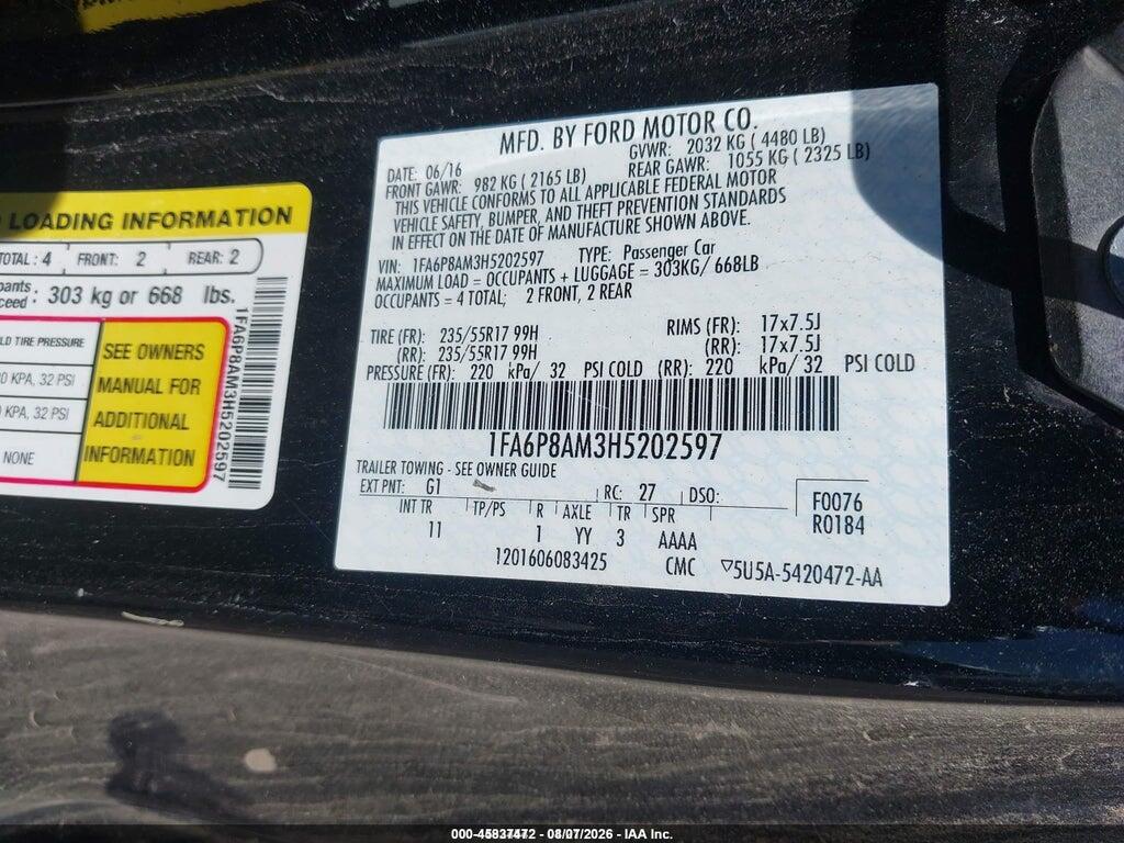 1FA6P8AM3H5202597 2017 FORD MUSTANG photo no. 9