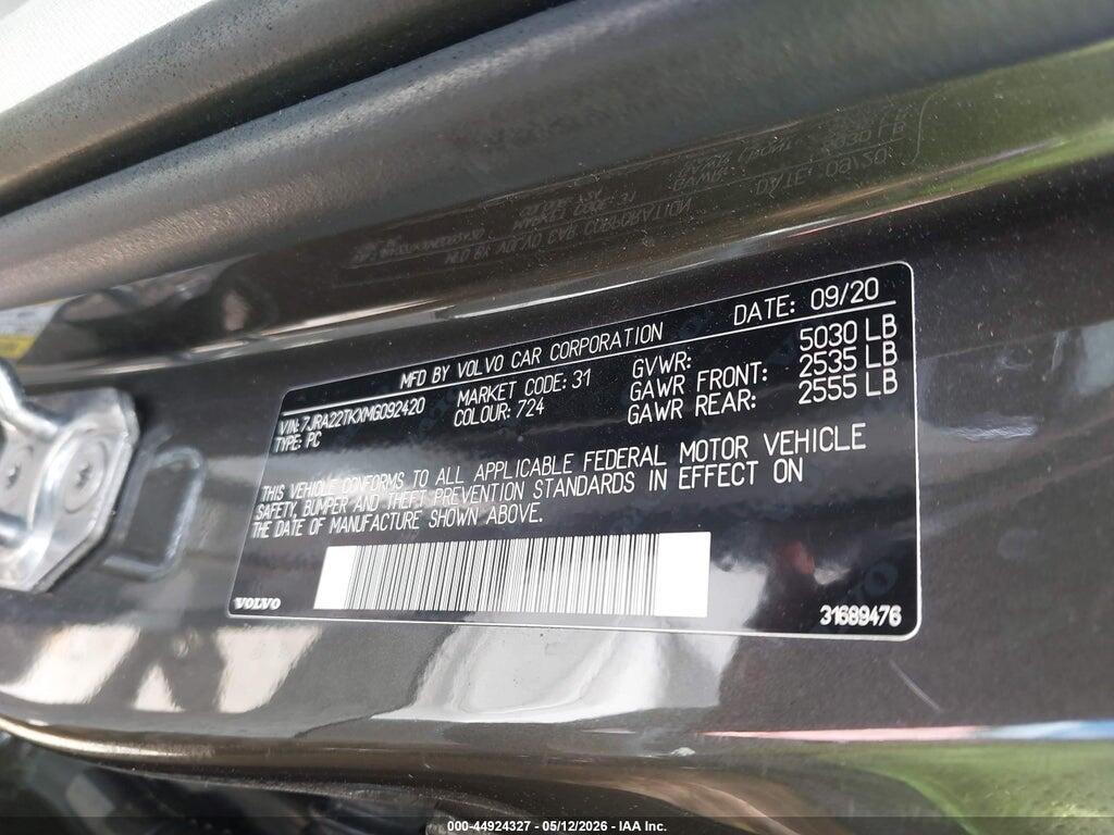 7JRA22TKXMG092420 2021 VOLVO S60 photo no. 9