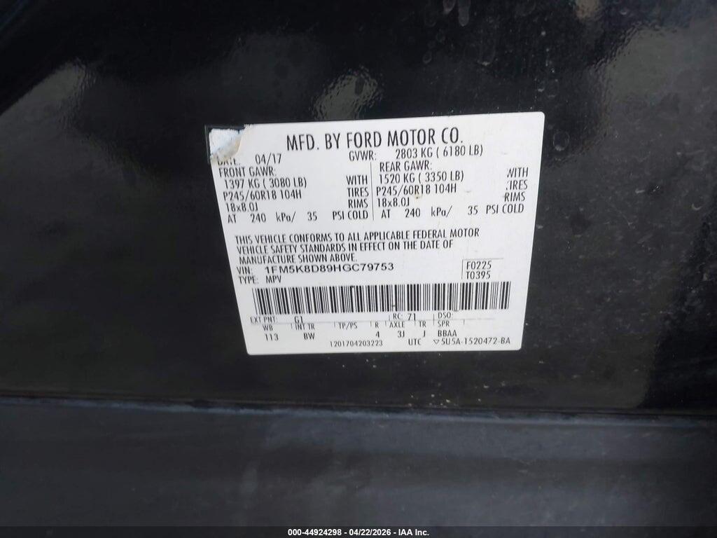 1FM5K8D89HGC79753 2017 FORD EXPLORER photo no. 9