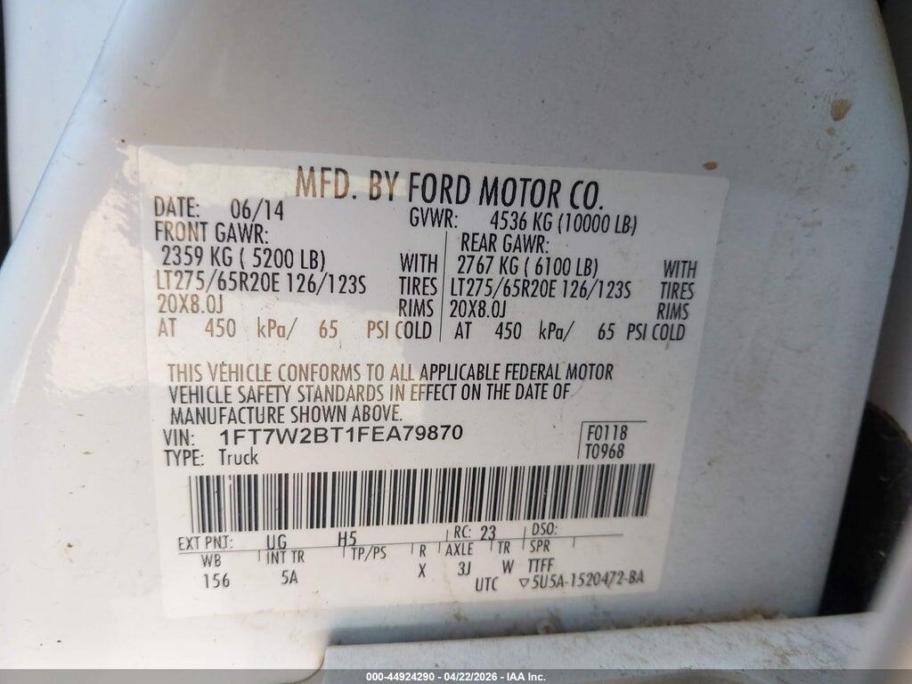 1FT7W2BT1FEA79870 2015 FORD F-250 photo no. 9