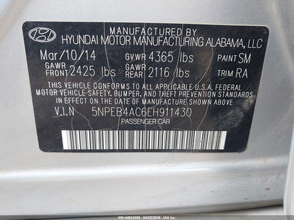 5NPEB4AC6EH911430 2014 HYUNDAI SONATA photo no. 9