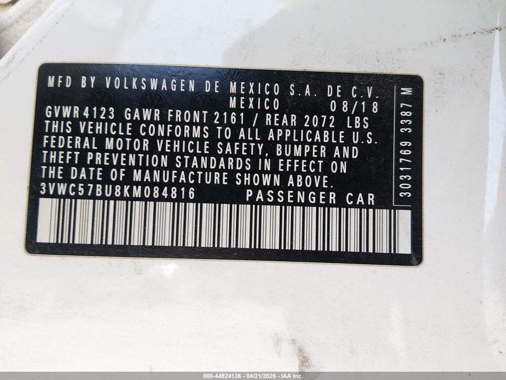 3VWC57BU8KM084816 2019 VOLKSWAGEN JETTA photo no. 9