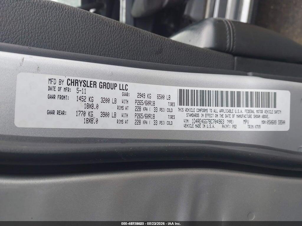 1D4RE4GG7BC704963 2011 DODGE DURANGO photo no. 9