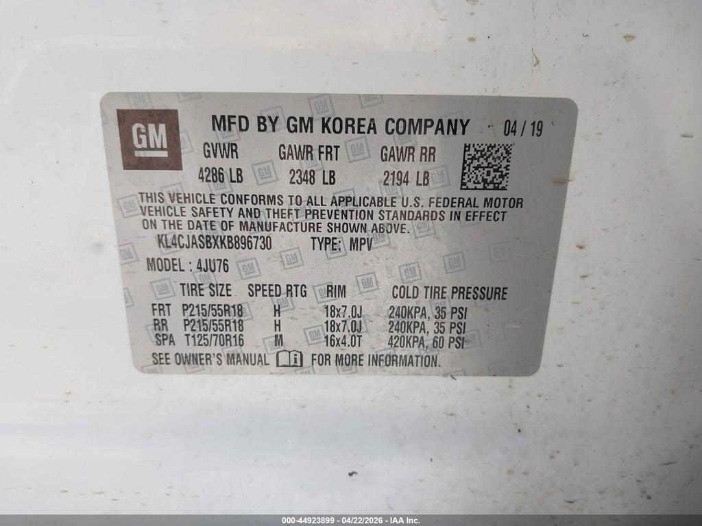 KL4CJASBXKB896730 2019 BUICK ENCORE photo no. 9