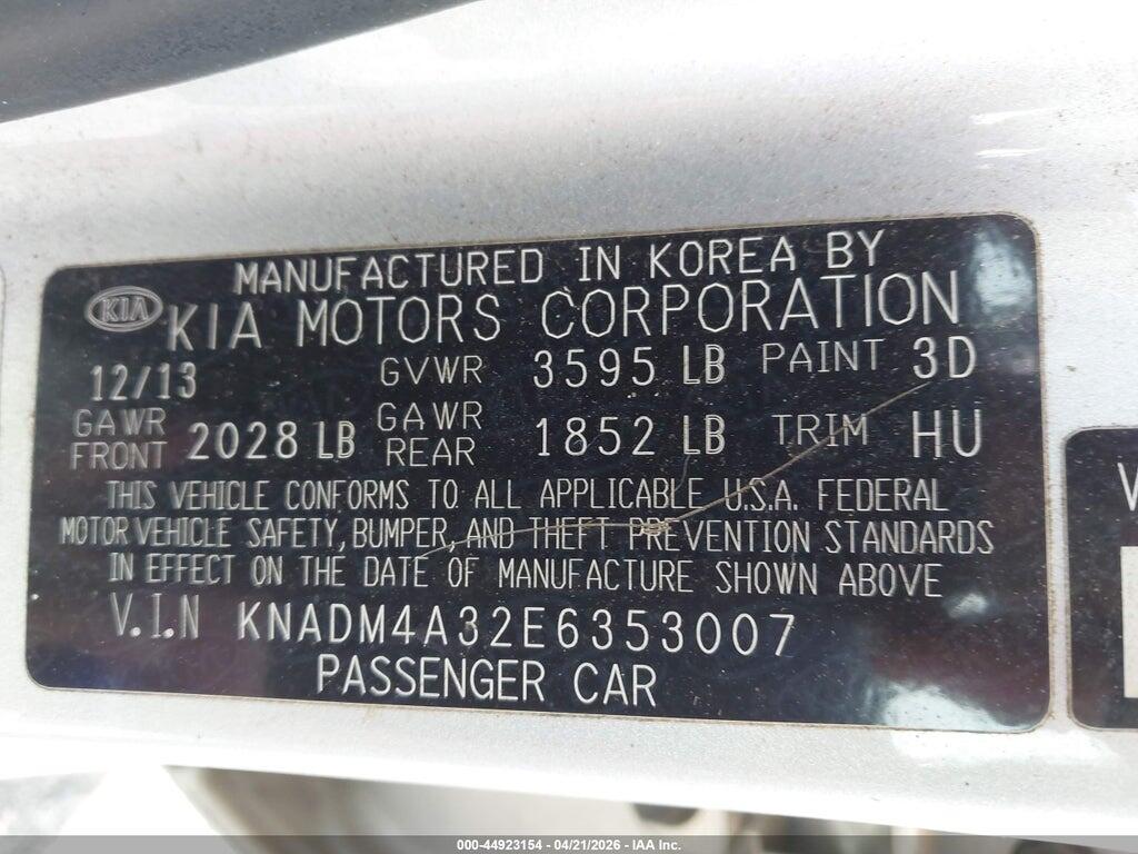 KNADM4A32E6353007 2014 KIA RIO photo no. 9