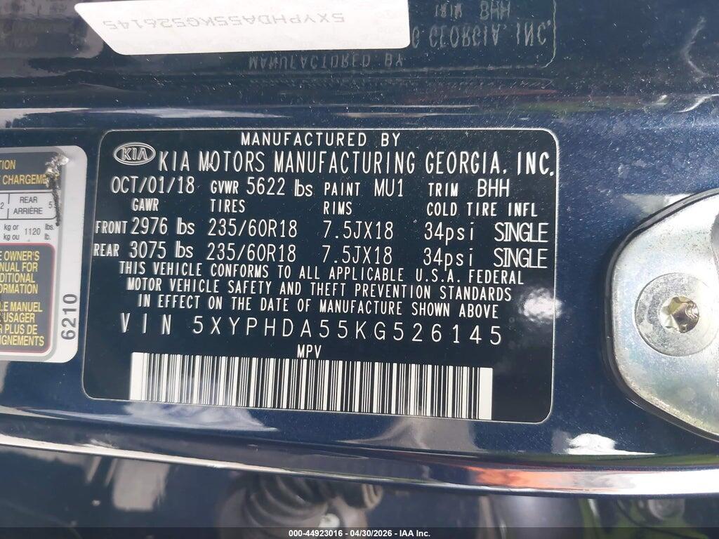 5XYPHDA55KG526145 2019 KIA SORENTO photo no. 9