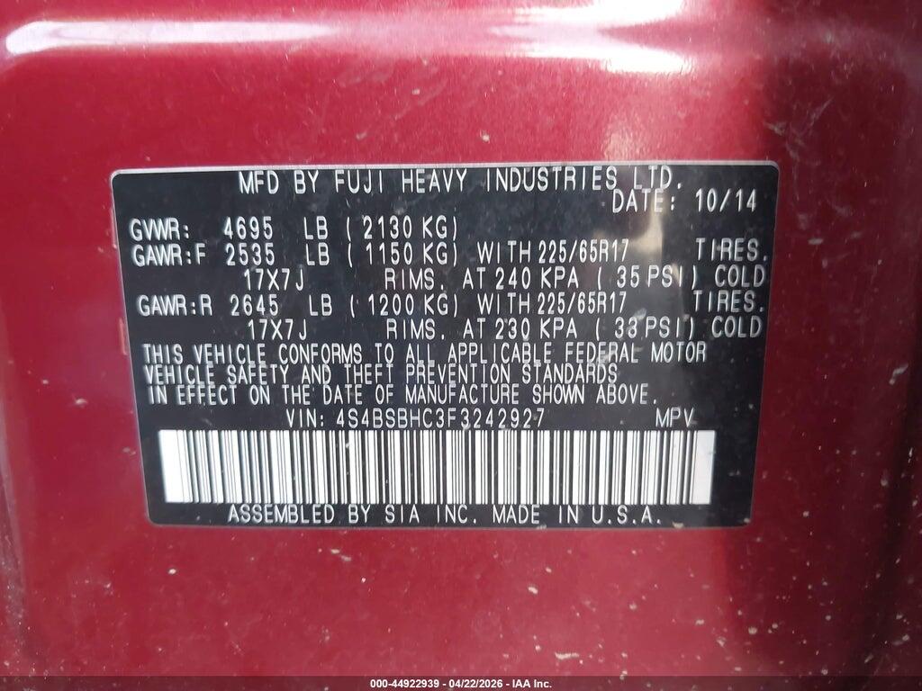 4S4BSBHC3F3242927 2015 SUBARU OUTBACK photo no. 9