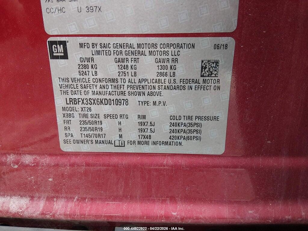 LRBFX3SX6KD010978 2019 BUICK ENVISION photo no. 9