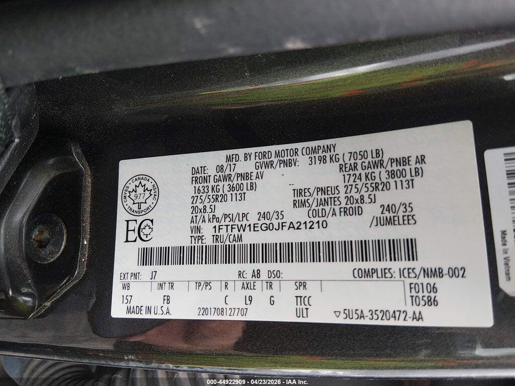 1FTFW1EG0JFA21210 2018 FORD F-150 photo no. 9