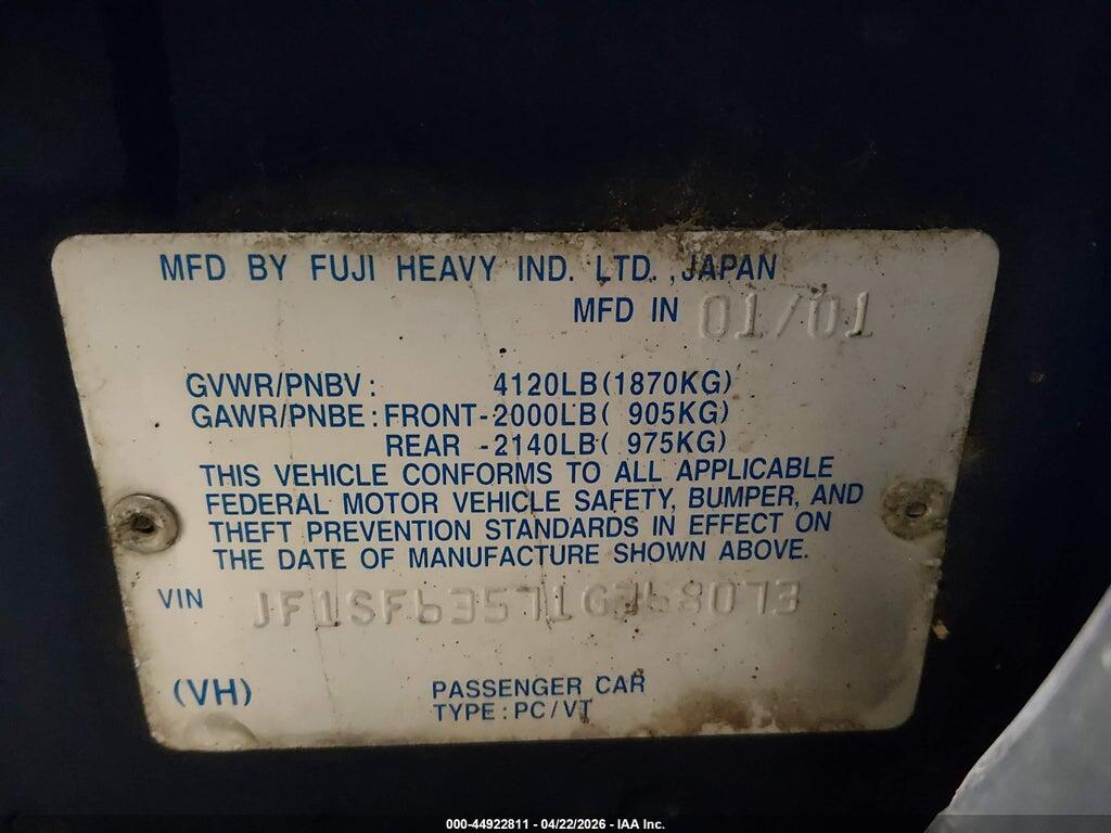 JF1SF63571G768073 2001 SUBARU FORESTER photo no. 9