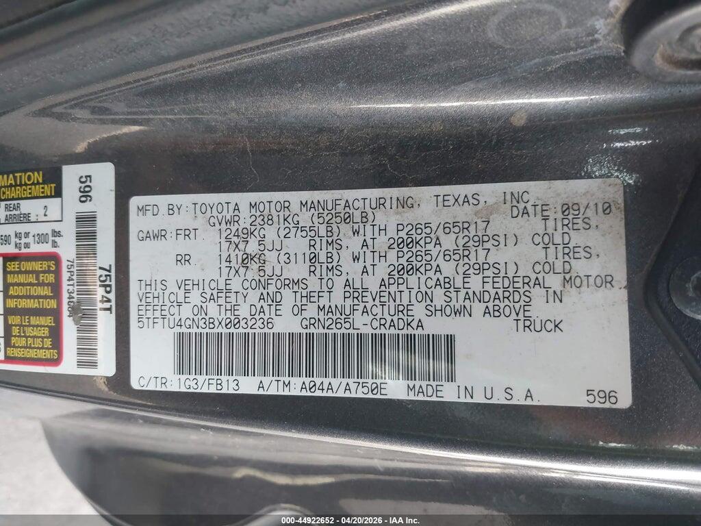 5TFTU4GN3BX003236 2011 TOYOTA TACOMA photo no. 9