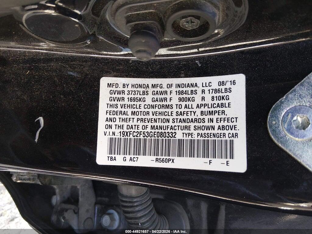 19XFC2F53GE080332 2016 HONDA CIVIC photo no. 9