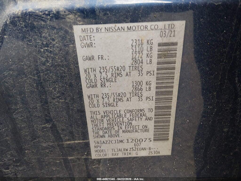5N1AZ2CJ1MC120075 2021 NISSAN MURANO photo no. 9