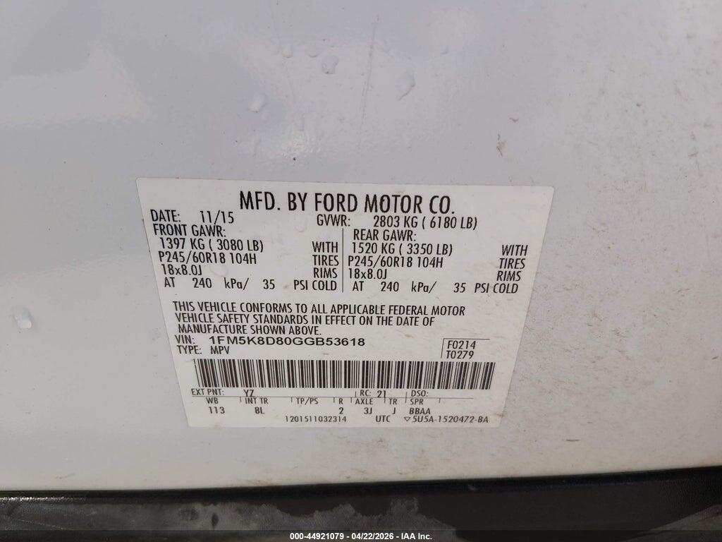 1FM5K8D80GGB53618 2016 FORD EXPLORER photo no. 9