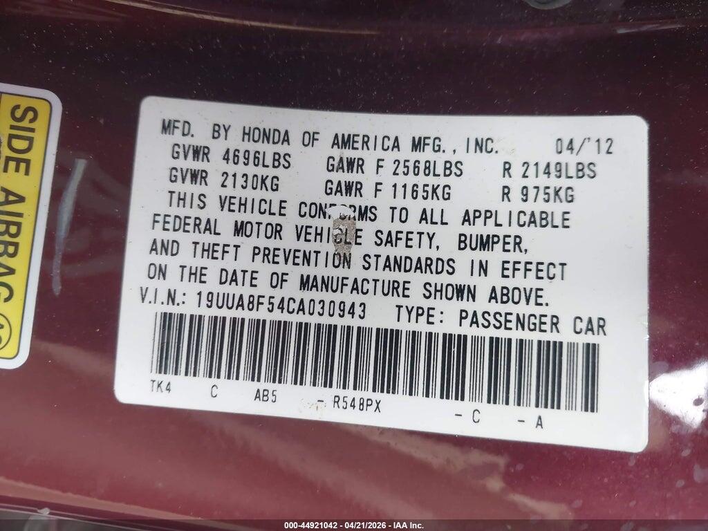 19UUA8F54CA030943 2012 ACURA TL photo no. 9