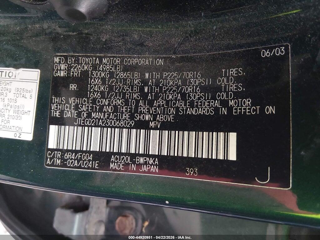 JTEGD21A230068029 2003 TOYOTA HIGHLANDER photo no. 9