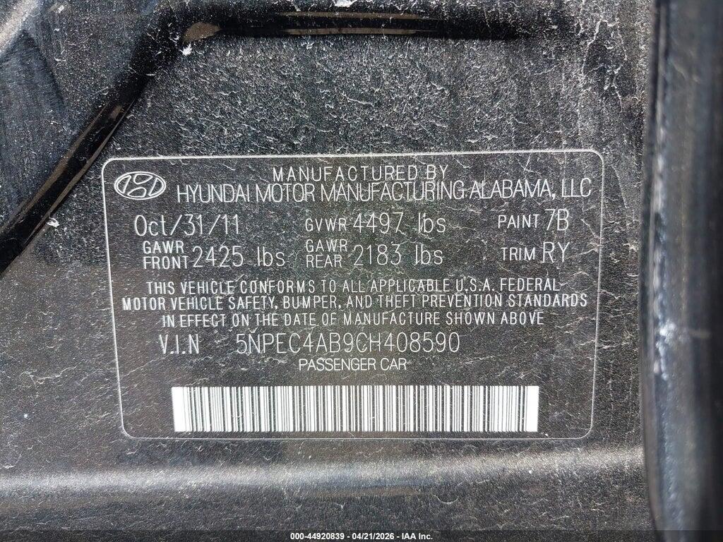 5NPEC4AB9CH408590 2012 HYUNDAI SONATA photo no. 9