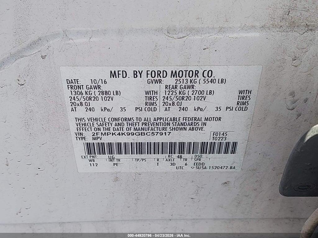 2FMPK4K99GBC57917 2016 FORD EDGE photo no. 9