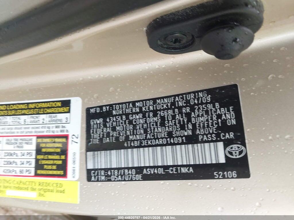 4T4BF3EK0AR014091 2010 TOYOTA CAMRY photo no. 9