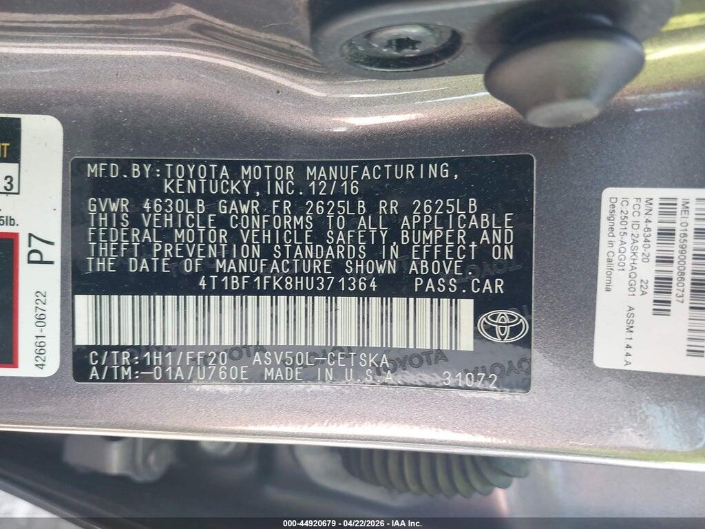4T1BF1FK8HU371364 2017 TOYOTA CAMRY photo no. 9