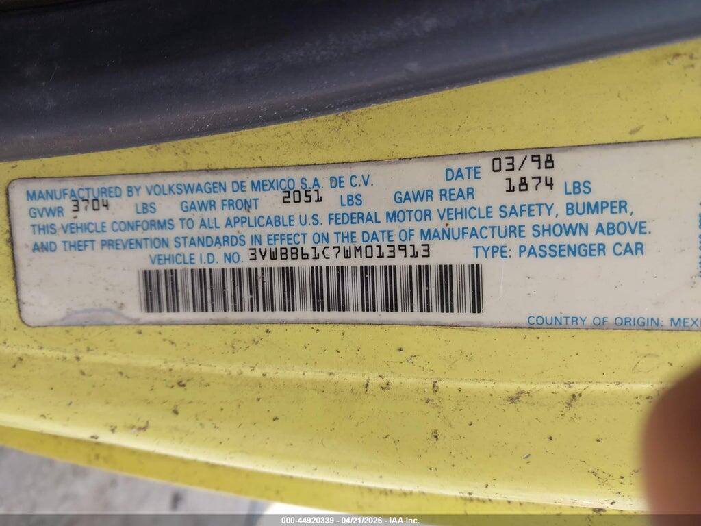 3VWBB61C7WM013913 1998 VOLKSWAGEN NEW BEETLE photo no. 9