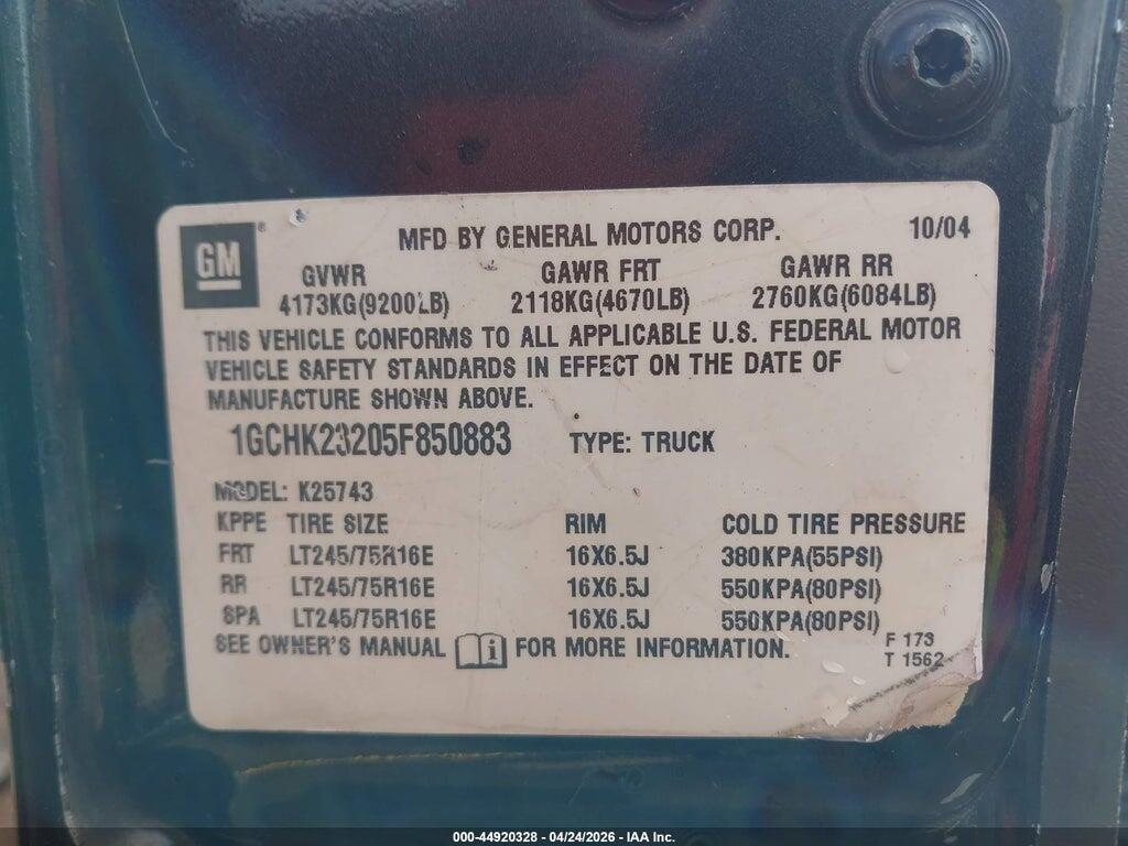 1GCHK23205F850883 2005 CHEVROLET SILVERADO 2500HD photo no. 9