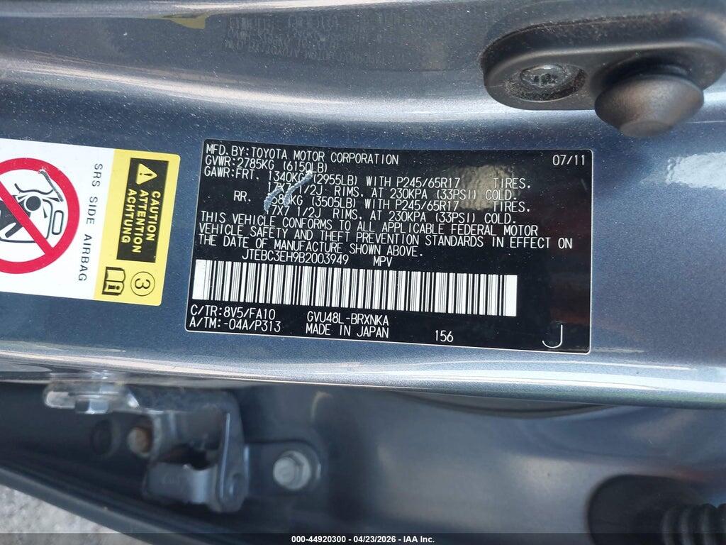 JTEBC3EH9B2003949 2011 TOYOTA HIGHLANDER HYBRID photo no. 9