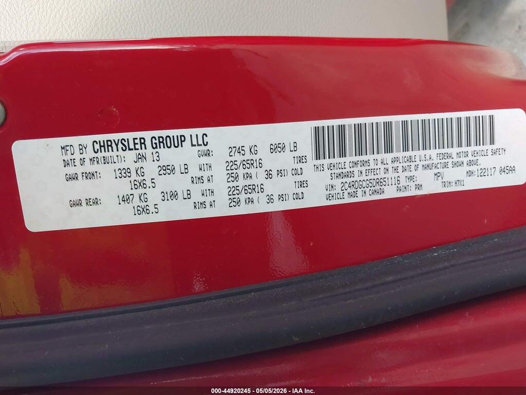2C4RDGCG5DR651116 2013 DODGE GRAND CARAVAN photo no. 9