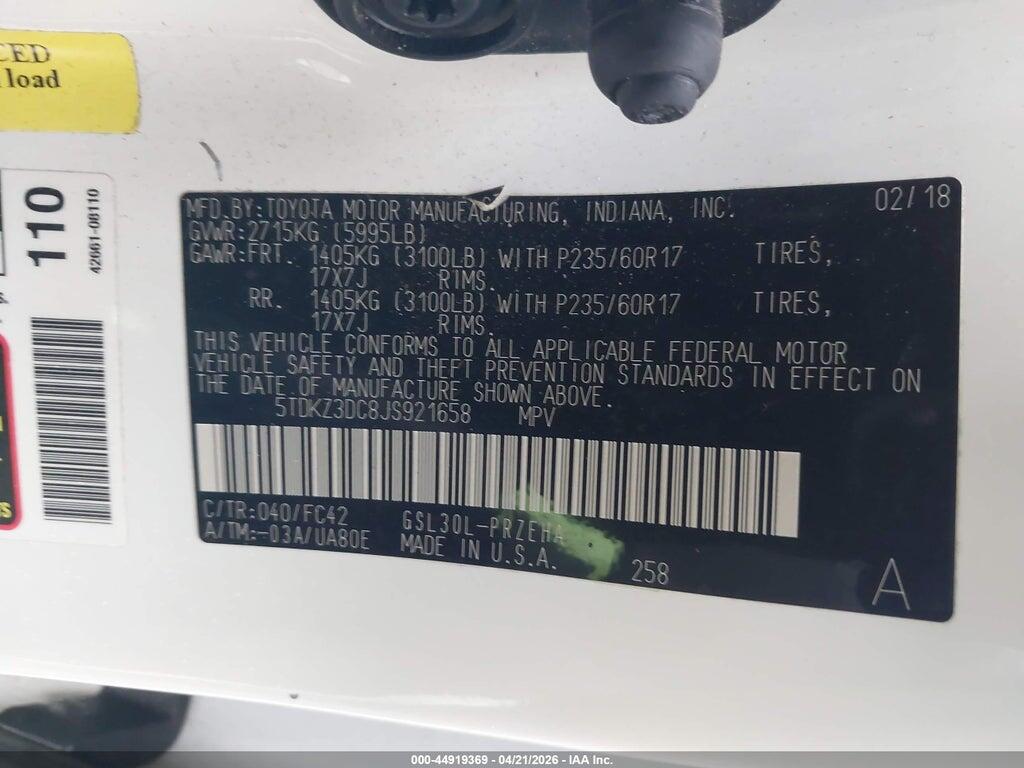 5TDKZ3DC8JS921658 2018 TOYOTA SIENNA photo no. 9
