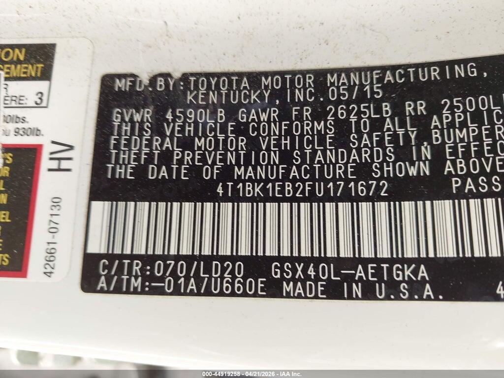 4T1BK1EB2FU171672 2015 TOYOTA AVALON photo no. 9